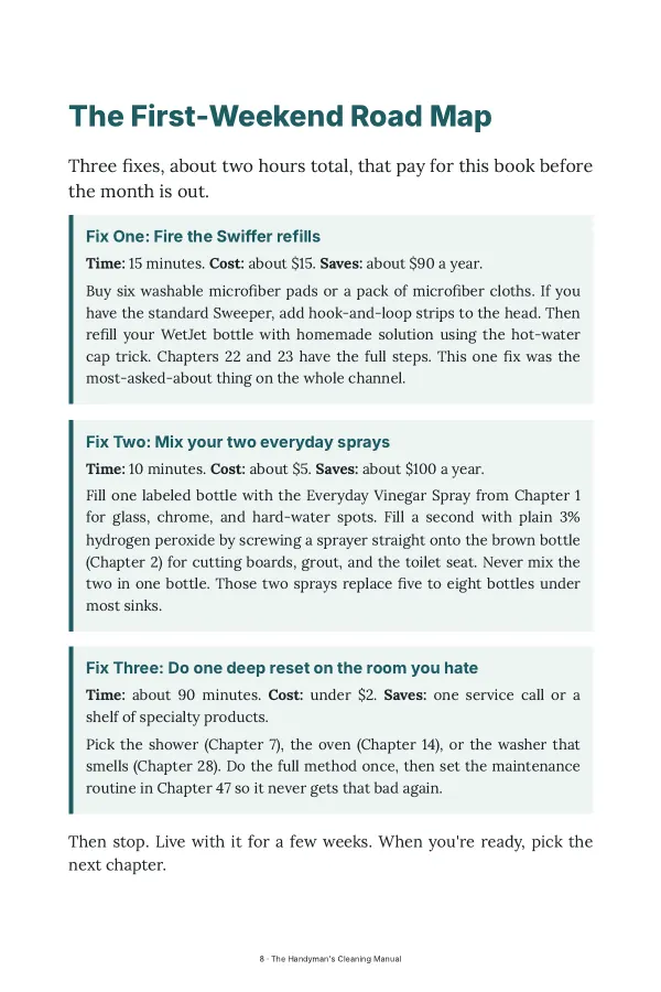 Page 8: The First-Weekend Road Map, three fixes in about two hours